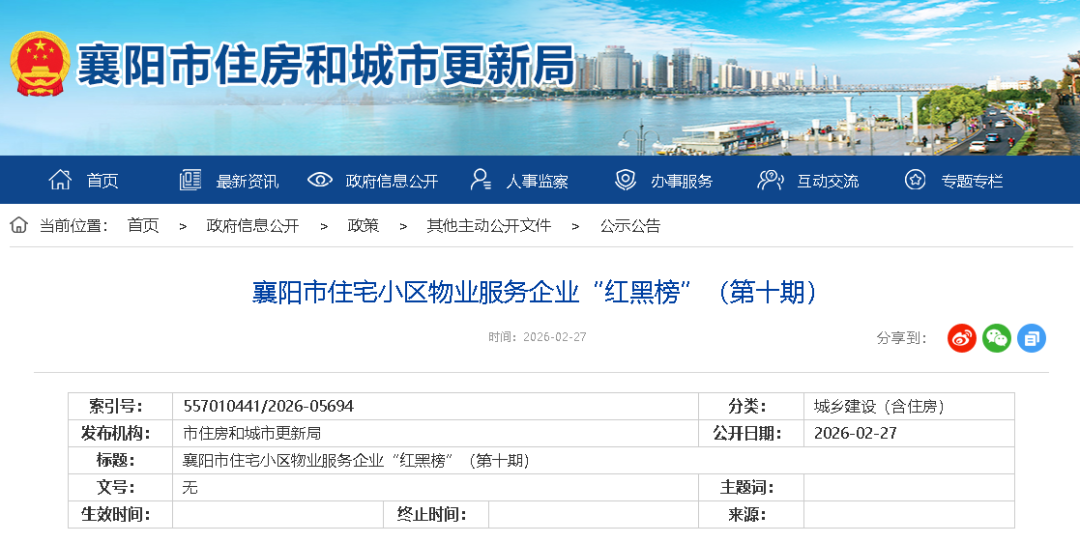 最新公布！育才小区、江山馨园小区物业公司喜登红榜