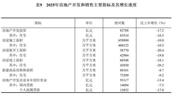 2025年房地产开发投资同比下降17.2%，保障房工作有序推进